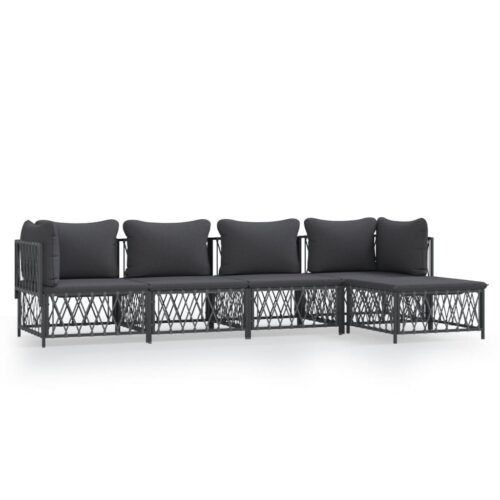 5-Piece Garden Lounge Set with Cushions Anthracite Steel