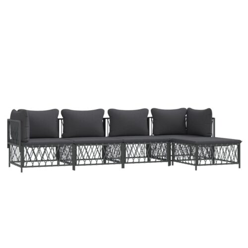 5-Piece Garden Lounge Set with Cushions Anthracite Steel - Image 2