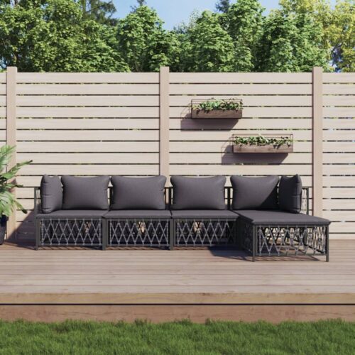 5-Piece Garden Lounge Set with Cushions Anthracite Steel - Image 9