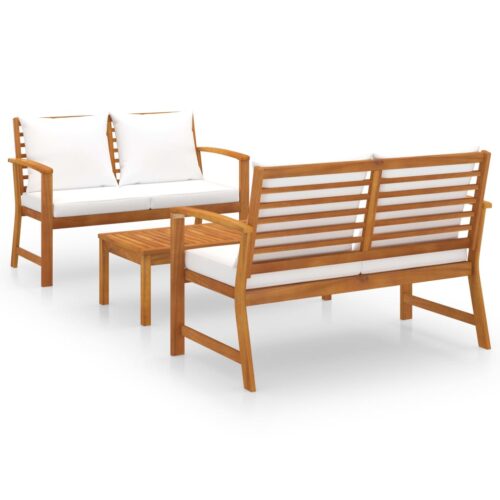 3-Piece Garden Lounge Set with Cushion Acacia Wood Timber Outdoor Patio Furniture