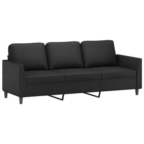 3-Seater Sofa Black 180cm Faux Leather - Image 2