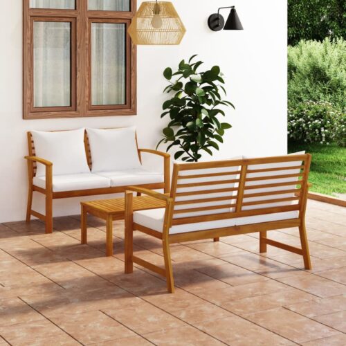 3-Piece Garden Lounge Set with Cushion Acacia Wood Timber Outdoor Patio Furniture - Image 10