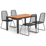 5-Piece Garden Dining Set PVC Rattan Black Brown