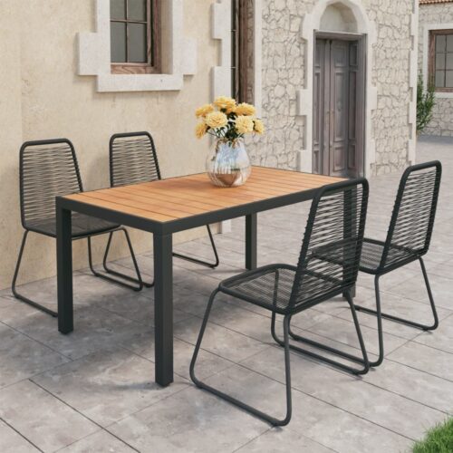 5-Piece Garden Dining Set PVC Rattan Black Brown - Image 10