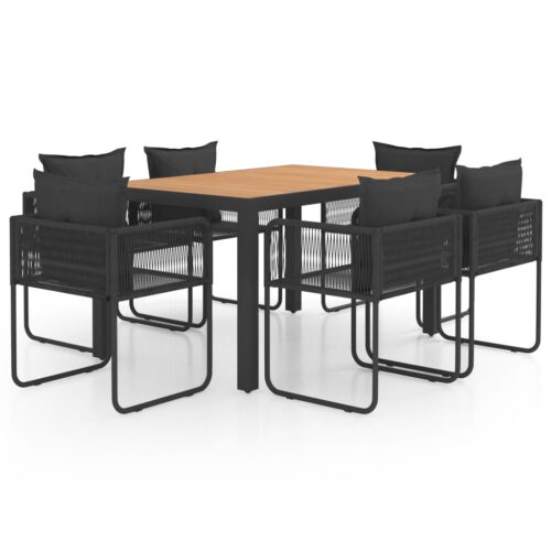 7-Piece Garden Dining Set PVC Rattan Wicker Outdoor Patio Furniture Black Brown - Image 2