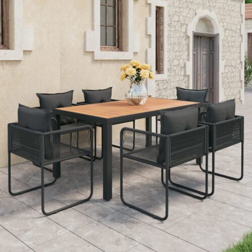 7-Piece Garden Dining Set PVC Rattan Wicker Outdoor Patio Furniture Black Brown - Image 10