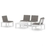 4-Piece Garden Lounge Set with Cushions Plastic White