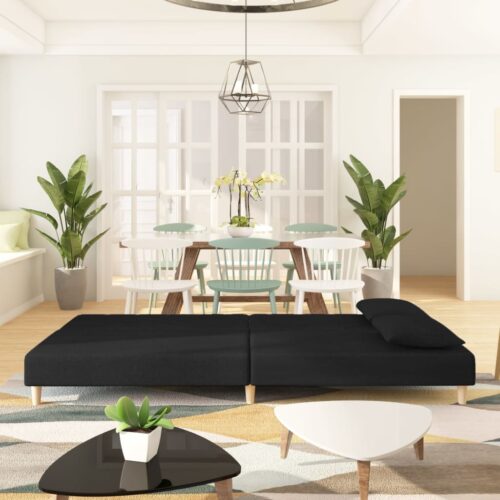 2-Seater Sofa Bed with Two Pillows Black Fabric - Image 3