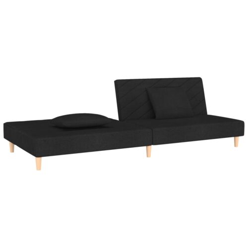 2-Seater Sofa Bed with Two Pillows Black Fabric - Image 5