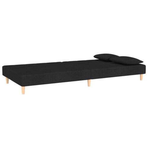 2-Seater Sofa Bed with Two Pillows Black Fabric - Image 6