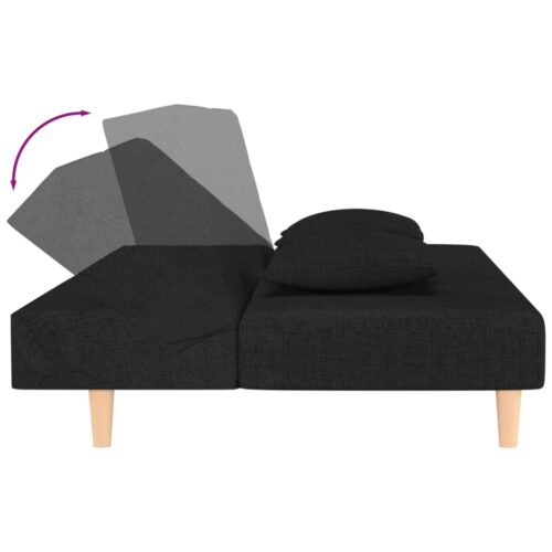 2-Seater Sofa Bed with Two Pillows Black Fabric - Image 8