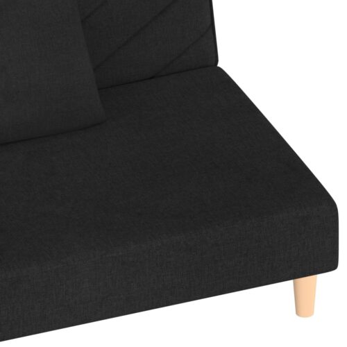 2-Seater Sofa Bed with Two Pillows Black Fabric - Image 9