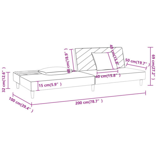 2-Seater Sofa Bed with Two Pillows Black Fabric - Image 11