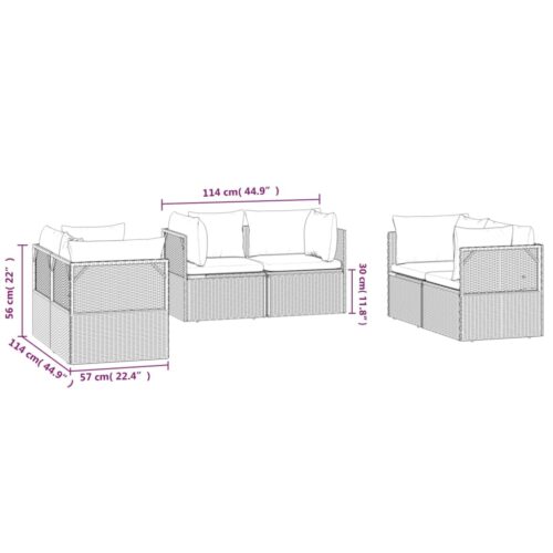Garden Corner Sofas 6pcs Grey 57x57x56cm Poly Rattan Wicker Outdoor Patio Furniture - Image 8
