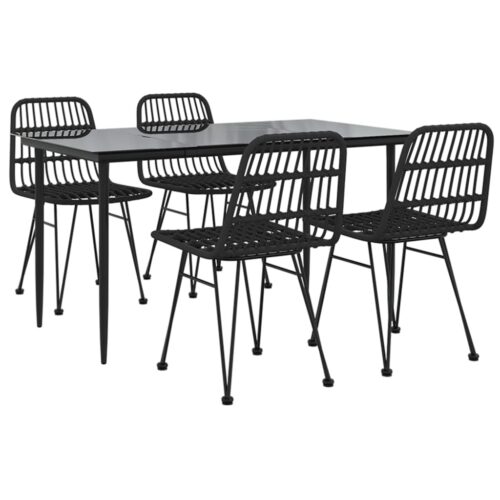 5-Piece Garden Dining Set Black Poly Rattan Wicker Outdoor Patio Furniture - Image 3