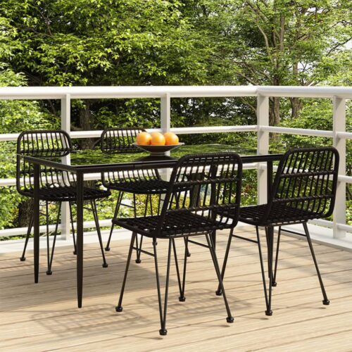 5-Piece Garden Dining Set Black Poly Rattan Wicker Outdoor Patio Furniture - Image 12