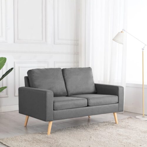 2-Seater Sofa Light Grey Fabric - Image 8