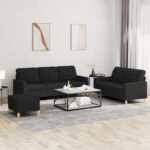 3-Piece Sofa Set with Cushions Black Fabric
