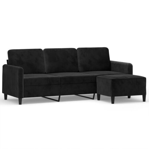 3-Seater Sofa with Footstool Lounge Ottoman Couch Velvet Fabric Black 180cm