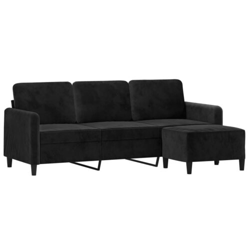 3-Seater Sofa with Footstool Lounge Ottoman Couch Velvet Fabric Black 180cm - Image 3