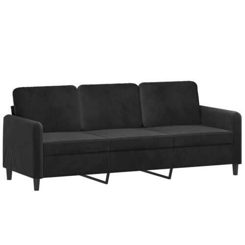 3-Seater Sofa with Footstool Lounge Ottoman Couch Velvet Fabric Black 180cm - Image 4