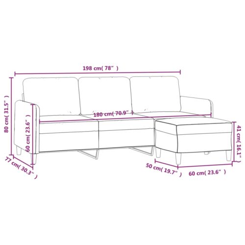 3-Seater Sofa with Footstool Lounge Ottoman Couch Velvet Fabric Black 180cm - Image 7