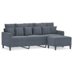 3-Seater Sofa with Foot Stool Lounge Ottoman Couch Velvet Fabric Grey 180cm