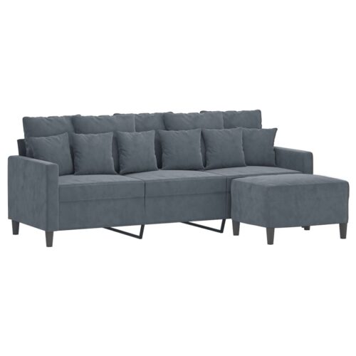 3-Seater Sofa with Foot Stool Lounge Ottoman Couch Velvet Fabric Grey 180cm - Image 3