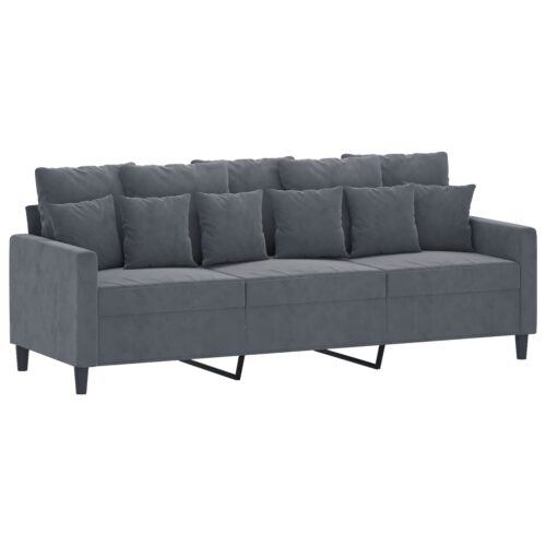 3-Seater Sofa with Foot Stool Lounge Ottoman Couch Velvet Fabric Grey 180cm - Image 4