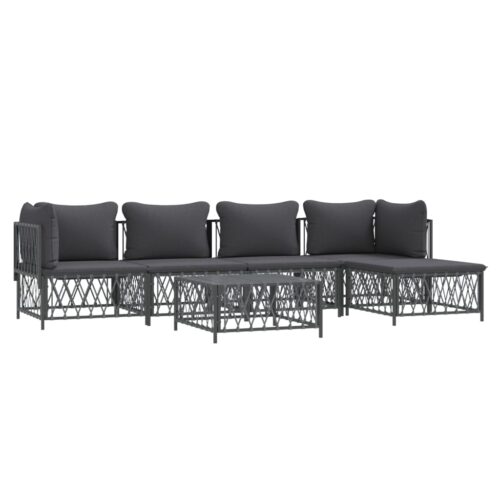 6-Piece Garden Lounge Set Outdoor Patio Sofa Setting Ottoman Table Anthracite Steel - Image 3