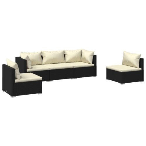 5-Piece Garden Lounge Set with Cushions Poly Rattan Wicker Outdoor Patio Furniture Black
