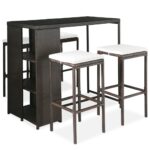 5-Piece Garden Bar Set with Cushions Poly Rattan Wicker Outdoor Patio Furniture Brown