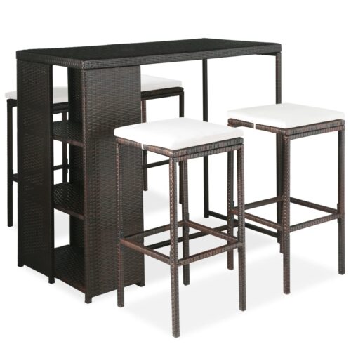 5-Piece Garden Bar Set with Cushions Poly Rattan Wicker Outdoor Patio Furniture Brown