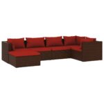 6-Piece Garden Lounge Set with Cushions Poly Rattan Wicker Outdoor Patio Furniture Brown