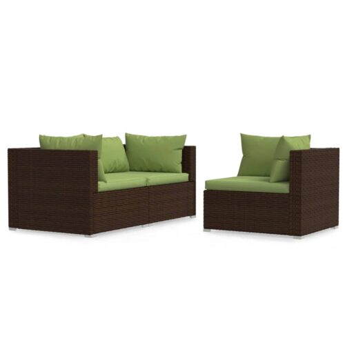 3-Piece Garden Lounge Set with Cushions Brown Poly Rattan
