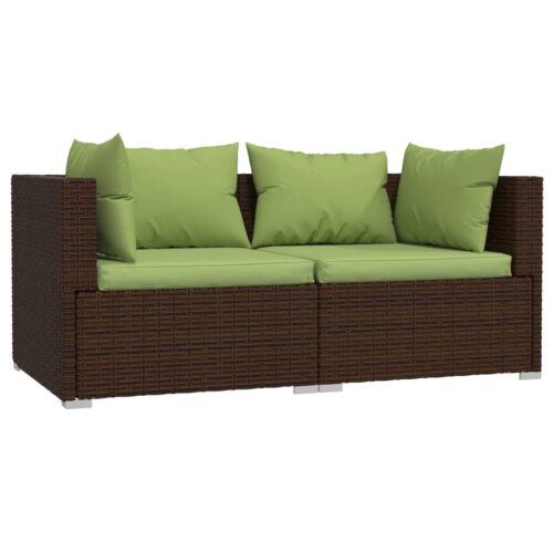3-Piece Garden Lounge Set with Cushions Brown Poly Rattan - Image 3