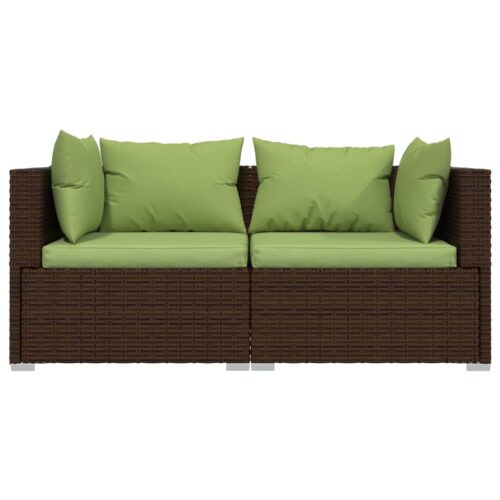 3-Piece Garden Lounge Set with Cushions Brown Poly Rattan - Image 4