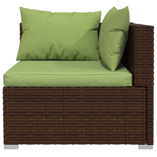 3-Piece Garden Lounge Set with Cushions Brown Poly Rattan - Image 6