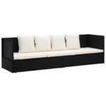 Garden Bed with Cushion Pillows Poly Rattan Black
