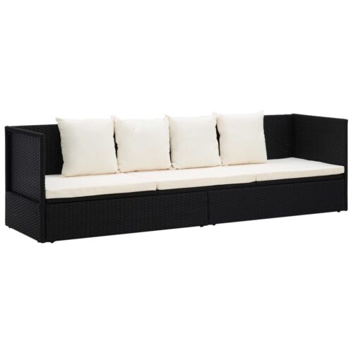Garden Bed with Cushion Pillows Poly Rattan Black