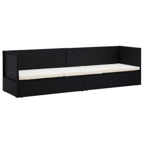 Garden Bed with Cushion Pillows Poly Rattan Black - Image 3