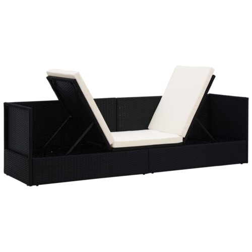 Garden Bed with Cushion Pillows Poly Rattan Black - Image 4