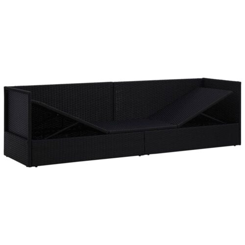 Garden Bed with Cushion Pillows Poly Rattan Black - Image 5