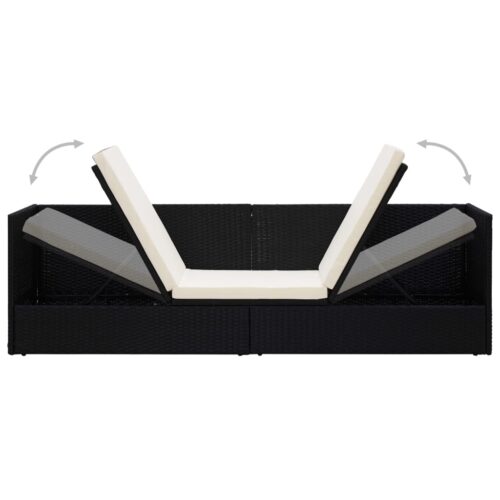 Garden Bed with Cushion Pillows Poly Rattan Black - Image 7