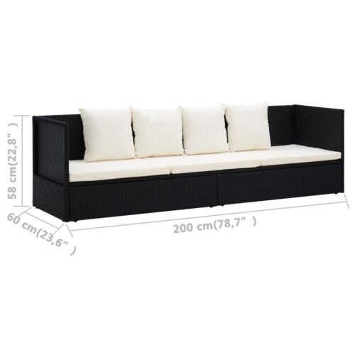 Garden Bed with Cushion Pillows Poly Rattan Black - Image 9