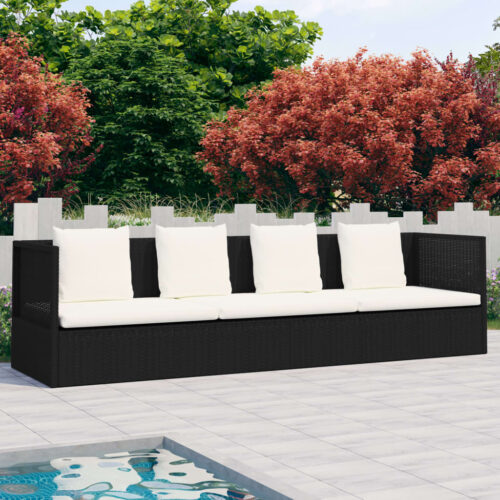 Garden Bed with Cushion Pillows Poly Rattan Black - Image 10