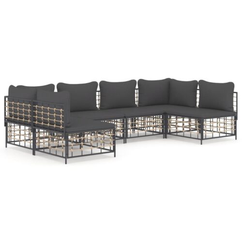 6-Piece Garden Lounge Set with Cushions Anthracite Poly Rattan