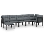 7-Piece Garden Lounge Set Black Grey Poly Rattan Wicker Outdoor Patio Furniture