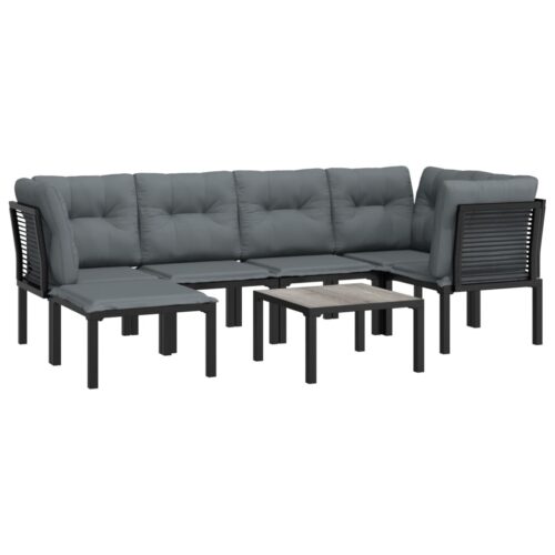 7-Piece Garden Lounge Set Black Grey Poly Rattan Wicker Outdoor Patio Furniture - Image 3