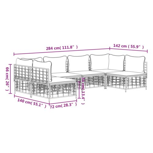 6-Piece Garden Lounge Set with Cushions Anthracite Poly Rattan - Image 7